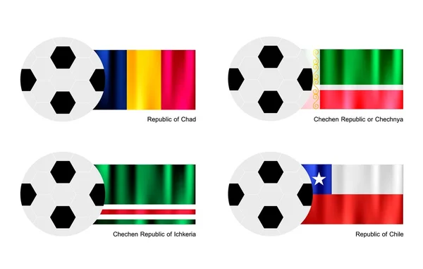 Balón de Fútbol con Chad, República Chechena, Ichkeria y Bandera de Chile — Vector de stock