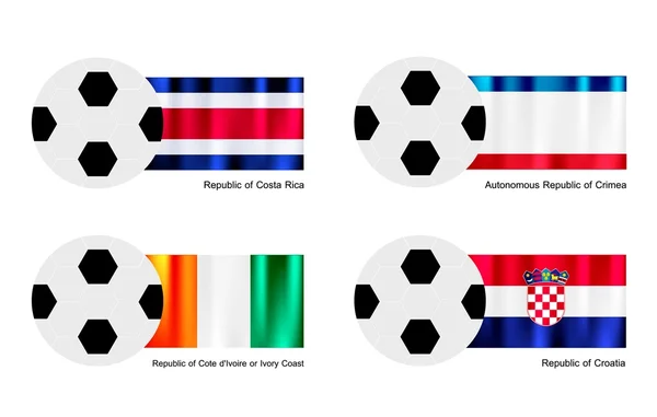足球与哥斯大黎加、 象牙海岸、 克里米亚克罗地亚国旗 — 图库矢量图片
