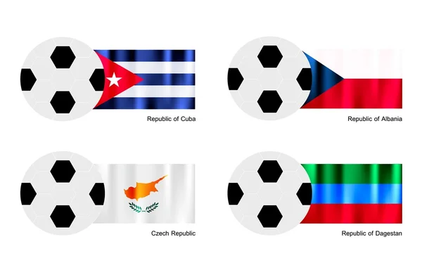 Soccer Ball with Cuba, Albania, Czech and Dagestan Flag — Stock Vector