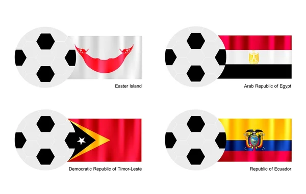 Fútbol con Isla de Pascua, Egipto, Timor Oriental y Bandera de Ecuador — Vector de stock