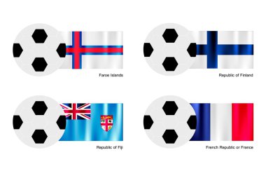 Futbol topuyla Faroe Adaları, Finlandiya, Fiji ve Fransa bayrağı