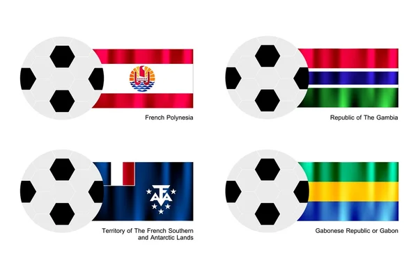 Voetbal met Frans-Polynesië, gambia, Franse zuidelijke gronden, gabon vlag — Stockvector