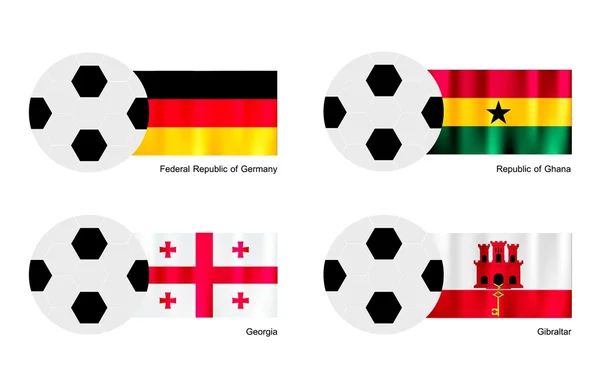 Voetbal met Duitsland, ghana, Georgië en gibraltar vlag — Stockvector