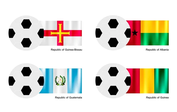 Soccer Ball with Guinea Bissau, Albania, Guatemala and Guinea Flag — Stock Vector