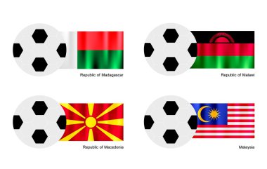 Madagaskar, Malavi, Makedonya ve Malezya bayrağı futbol topu