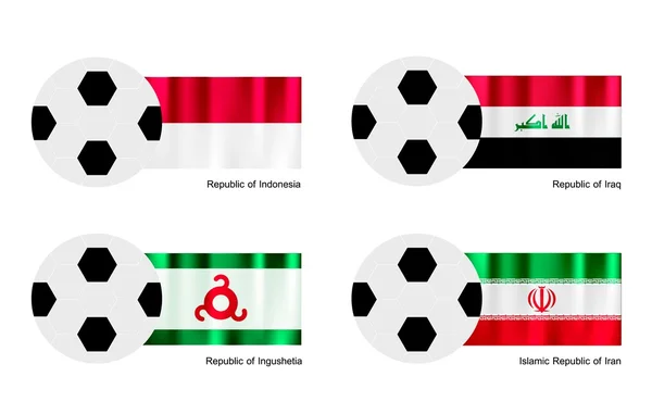 Soccer Ball with Indonesia, Iraq, Ingushetia and Iran Flag — Stock Vector