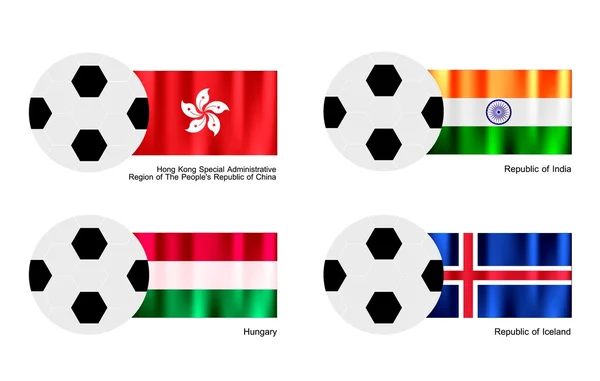 Ballon de football avec Hong Kong, Inde, Hongrie et Islande — Image vectorielle