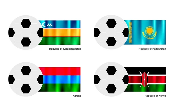 Voetbal met Karakalpakië, Kazachstan, Karelië en Kenia vlag — Stockvector