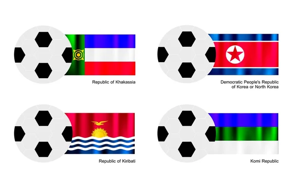 Fútbol con Khakassia, Corea del Norte, Kiribati y Komi Republic Flag — Vector de stock