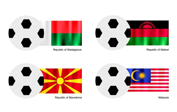 Ballon de football avec drapeau de Madagascar, Malawi, Macédoine et Malaisie — Image vectorielle