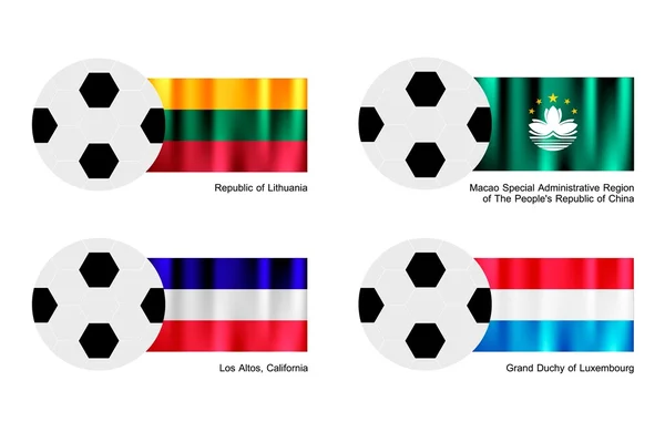 Balón de Fútbol con Lituania, Macao, Los Altos y Bandera de Luxemburgo — Vector de stock