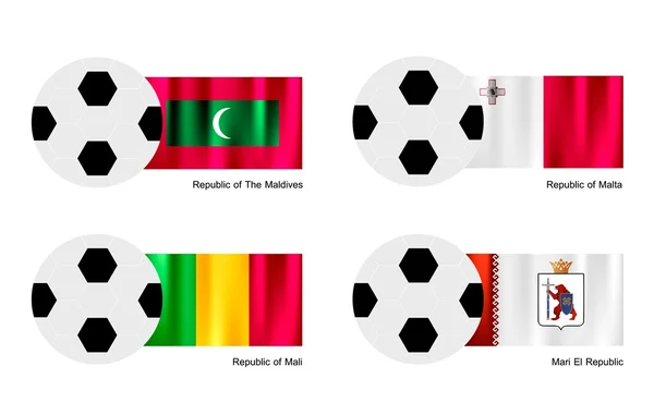 Bola de futebol com Maldivas, Malta, Mali e Mari El Flag — Vetor de Stock