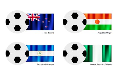Futbol topu ile Yeni Zelanda, Nijer, Nijerya ve Nikaragua bayrağı