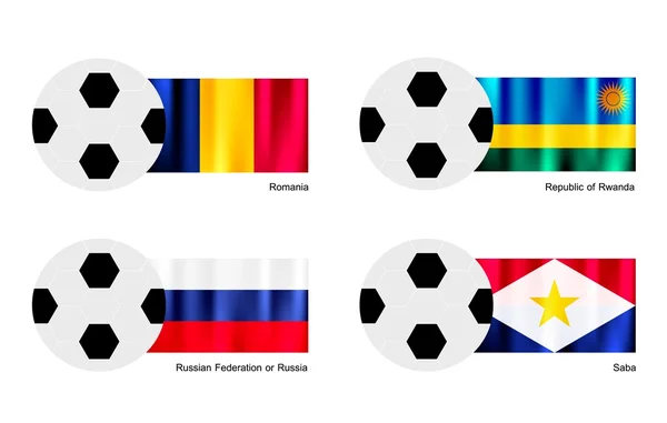 Soccer Ball with Romania, Rwanda, Russia and Saba Flag — Stock Vector
