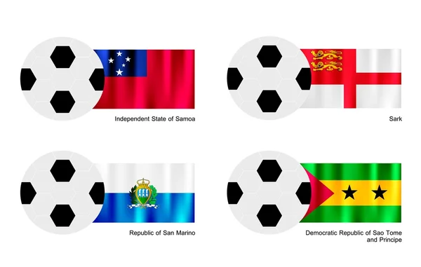 Fútbol con bandera de Samoa, Sark, San Marino y Santo Tomé — Vector de stock