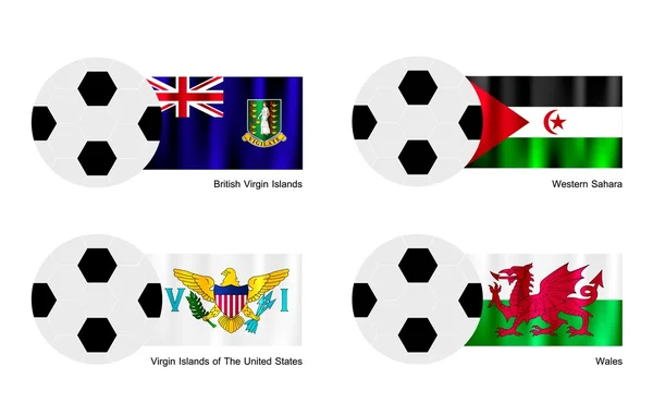 Voetbal met virgin eilanden, de westelijke sahara en de vlag van wales — Stockvector