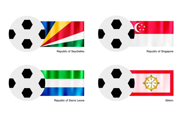 Balón de fútbol con Seychelles, Singapur, Sierra Leona y bandera de Sikkim — Archivo Imágenes Vectoriales