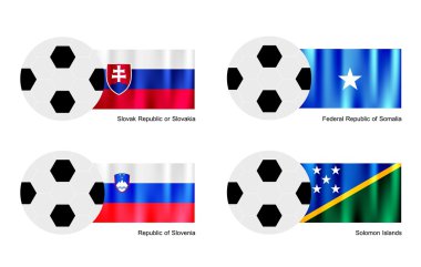 Futbol topu ile Slovakya, Somali, Slovenya ve solomon Adaları bayrağı