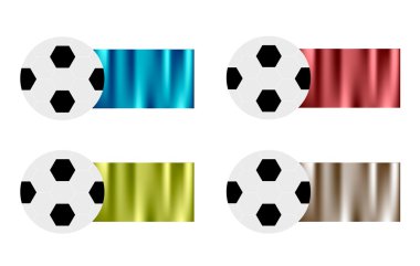 Mavi, kırmızı, yeşil ve gümüş bayrak ile dört futbol topları