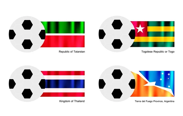 Football with Tatarstan, Togo, Thailand and Tierra del Fuego Flag — Stock Vector
