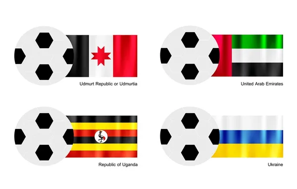 Fußball mit Udmurtien, vereinigten arabischen Emiraten, Uganda und der ukrainischen Flagge — Stockvektor