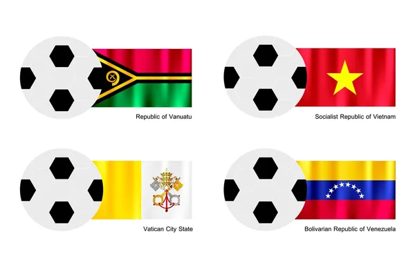 Ballon de football avec drapeau du Vanuatu, du Vietnam, du Vatican et du Venezuela — Image vectorielle