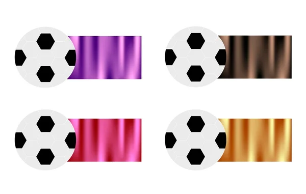 Four Soccer Balls with Purple, Brown, Pink and Gold Flag — Stock Vector