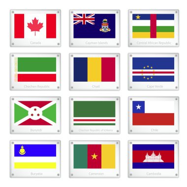 Set of National Flags on Metal Texture Plates clipart