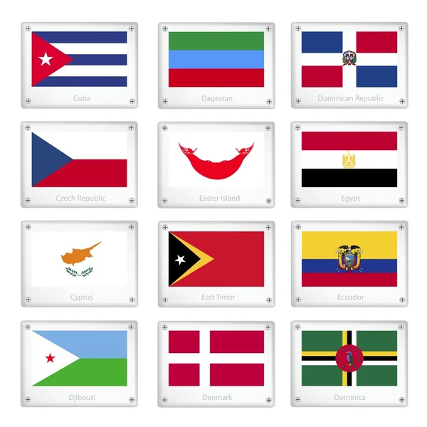 Las banderas nacionales en placas de textura metálica — Vector de stock