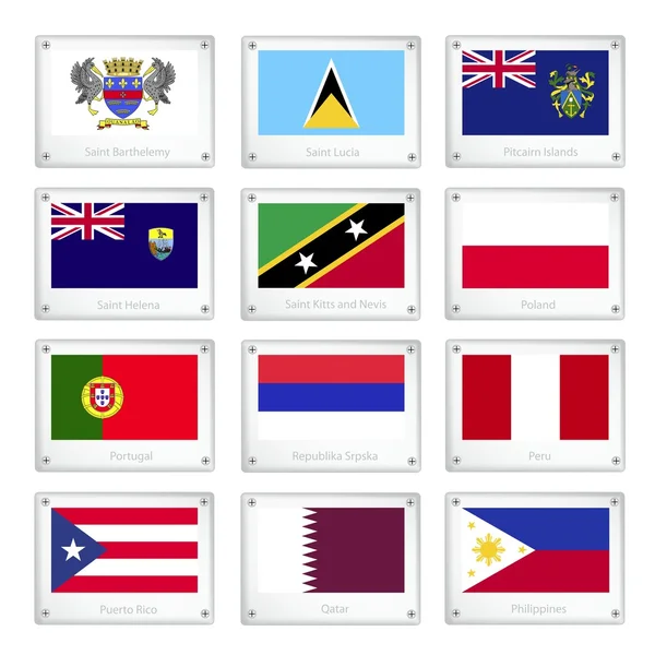 Набор национальных флагов на металлических текстурных пластинах — стоковый вектор