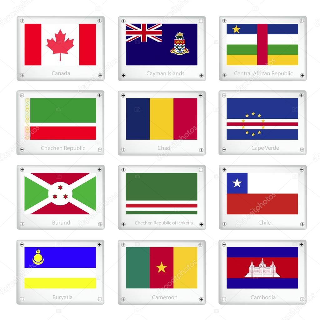 Set of National Flags on Metal Texture Plates