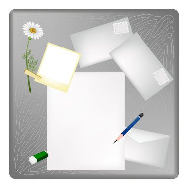 boş sayfa ve zarf bir kalem ve resim çerçevesi