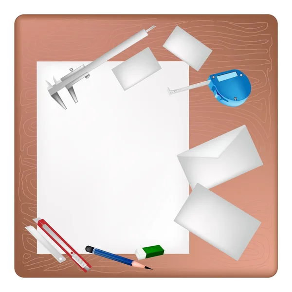 Architect Tools Lying on A Blank Page and Envelope — Stock Vector