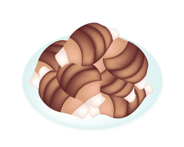 Racines de taro fraîches dans une assiette blanche — Image vectorielle