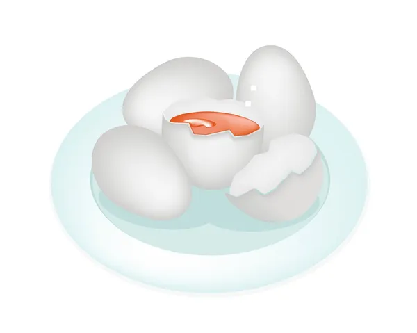 Huevos de pato de ilustración en placa blanca — Vector de stock