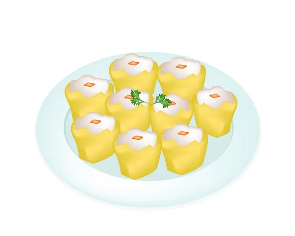 Delicious Dim Sum in A White Plate — Stock Vector