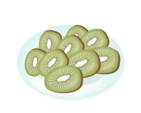 Delicioso kiwi fresco en una placa blanca — Vector de stock