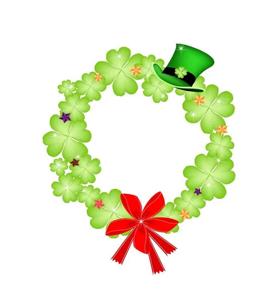 Saint Patrick Wreath of Shamrock and Red Bow — Stock Vector