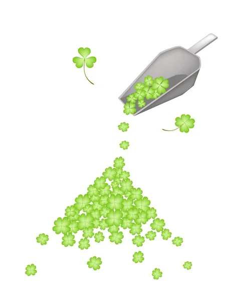 A Metal Shovel with Four Leaf Clovers — Stock Vector