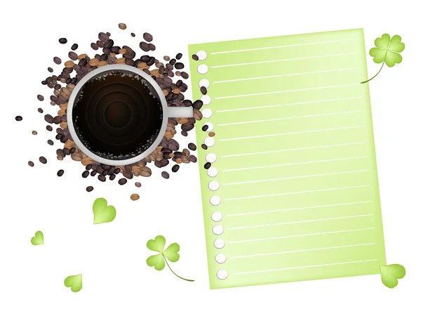 Kaffe och shamrock med ett tomt papper — Stock vektor