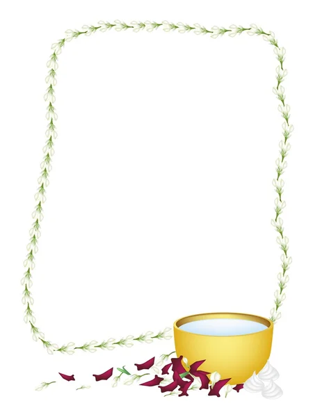 ソンクラン祭りの水ボウルとジャスミンの花輪のフレーム — ストック写真