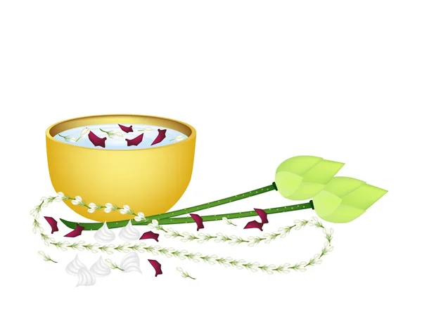 Water Bowl and Flowers for Songkran Festival — Stock Photo, Image