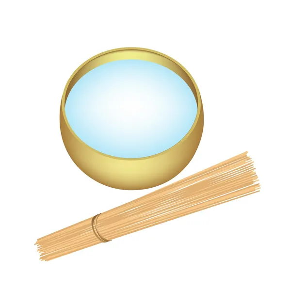 Eau bénite dans un bol d'aumônes avec bâton en bois — Image vectorielle