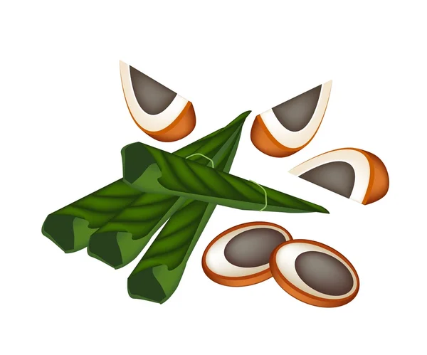 Noix d'Areca mûres et feuilles de bétel sur fond blanc — Image vectorielle