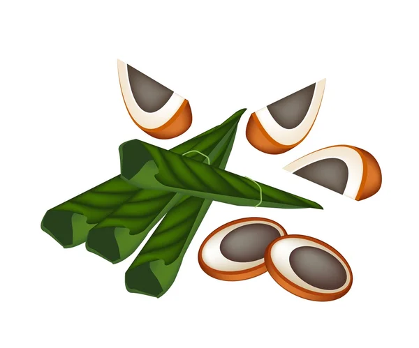 Frutos secos maduros de Areca y hojas de betel sobre fondo blanco — Vector de stock