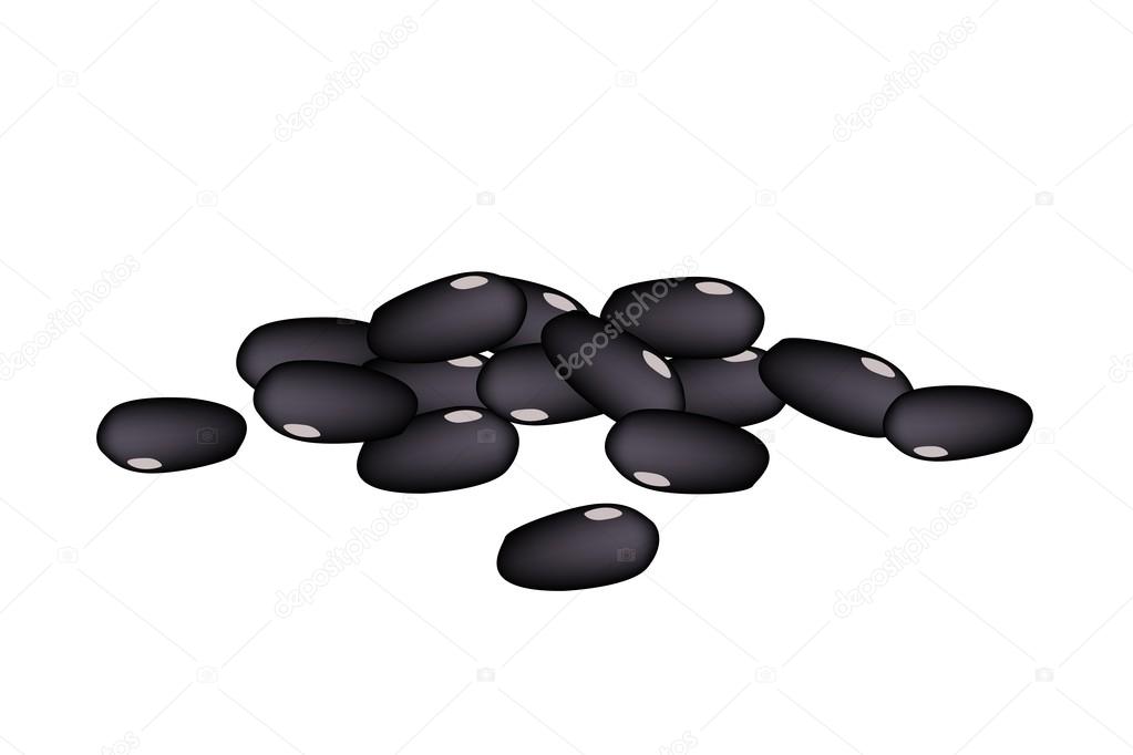 A Stack of Black Beans on White Background