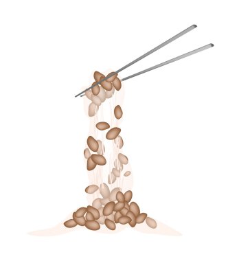 fermente soya natto bir çift yemek çubuğu