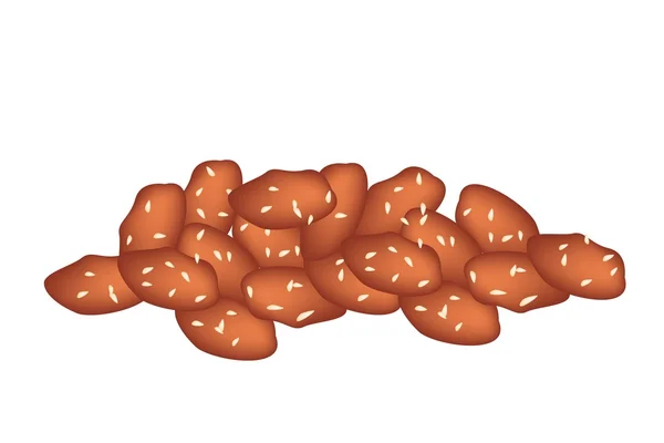 Pila de cacahuetes caramelizados sobre fondo blanco — Vector de stock