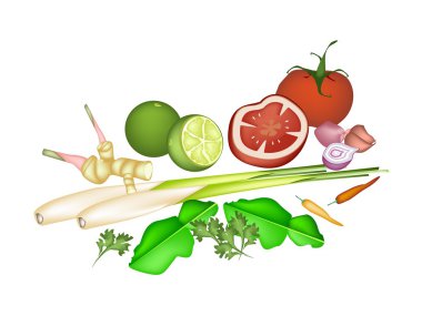 Tom Yum çorbası madde beyaz arka plan üzerinde