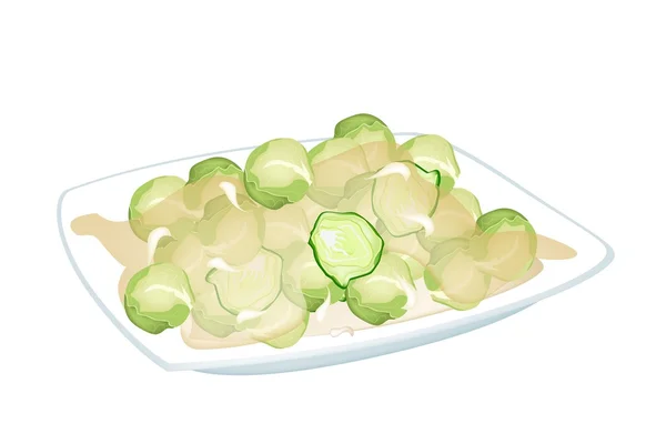 Stir Fried Brussels Sprout on A White Plate — Stock Vector